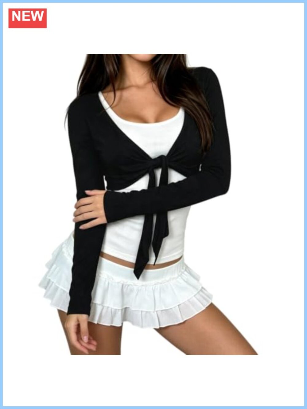 Long Sleeve Tie Front Crop Cardigan Bolero Layering Top